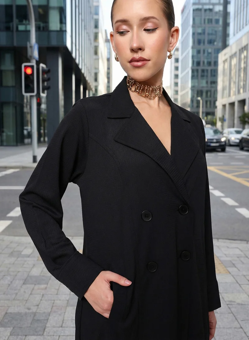 ISHIN  Black Lapel Collar Workwear Abaya for Women | Best Price UAE